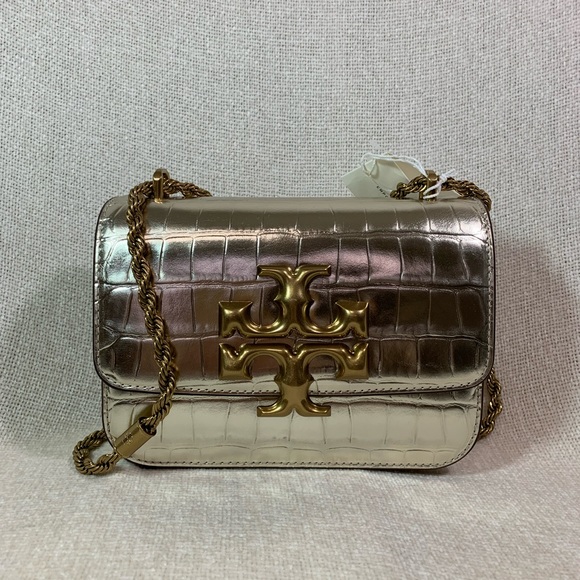 NEW Tory Burch Eleanor Gold Embossed Leather Small Convertible Shoulder Bag AUTH - Picture 2 of 16